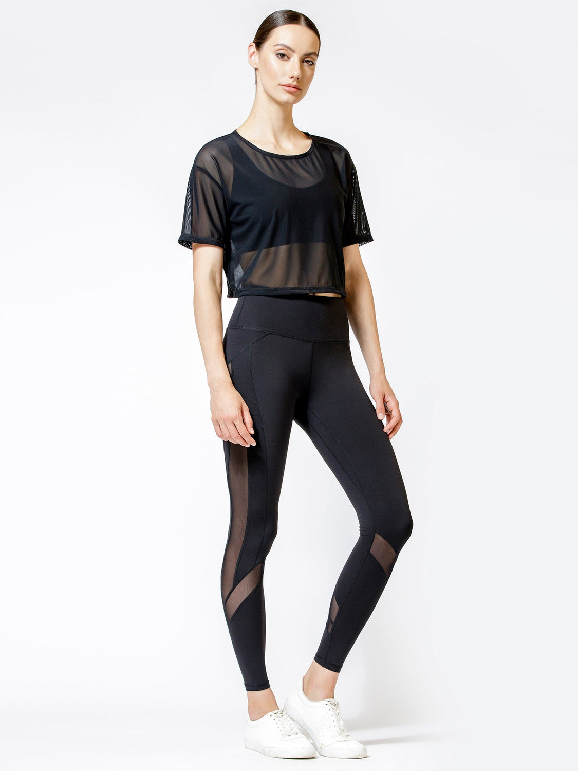 CROPPED MESH TEE, BLACK MESH