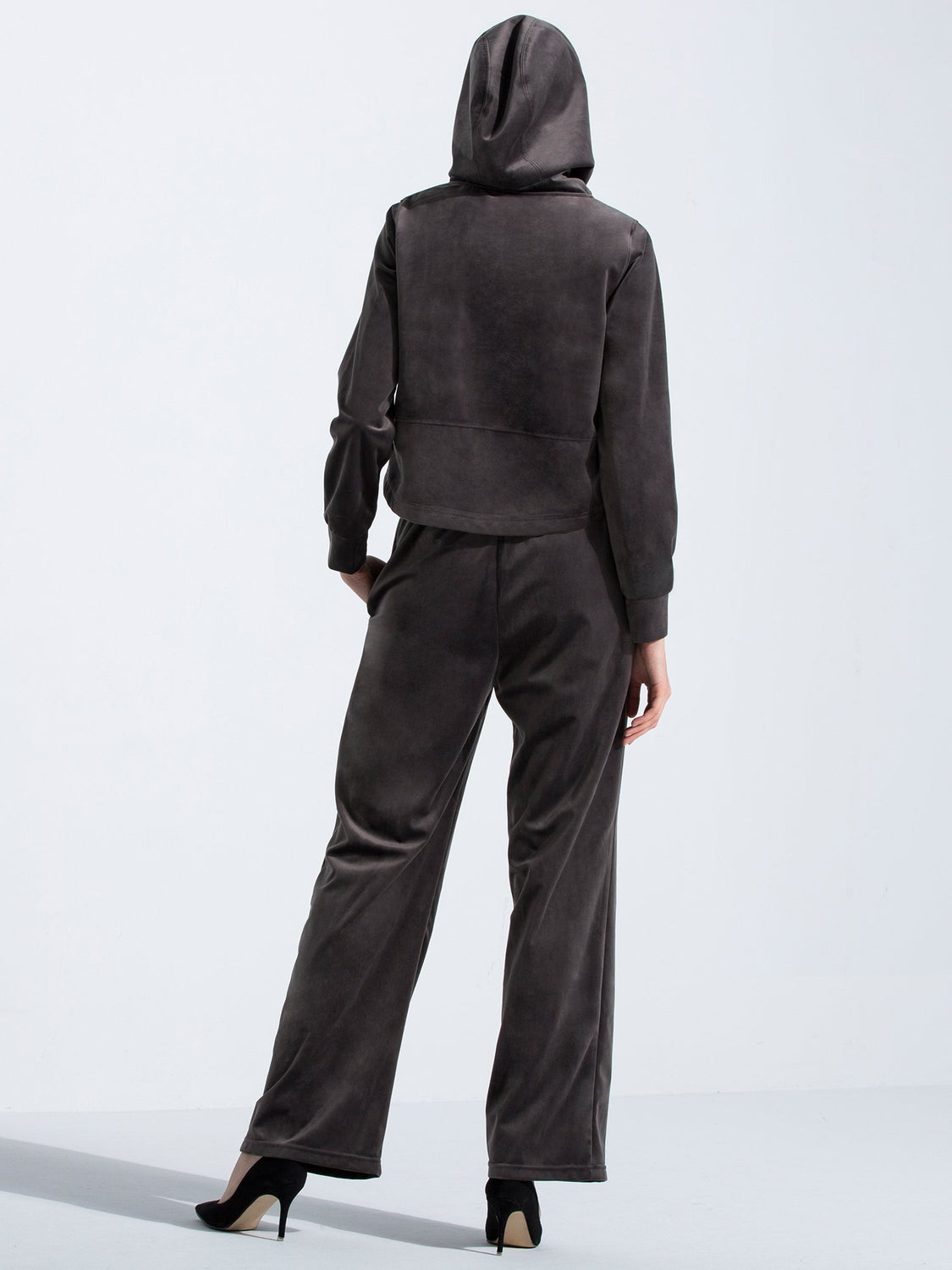 VELOUR HI LO HOODIE,GREY