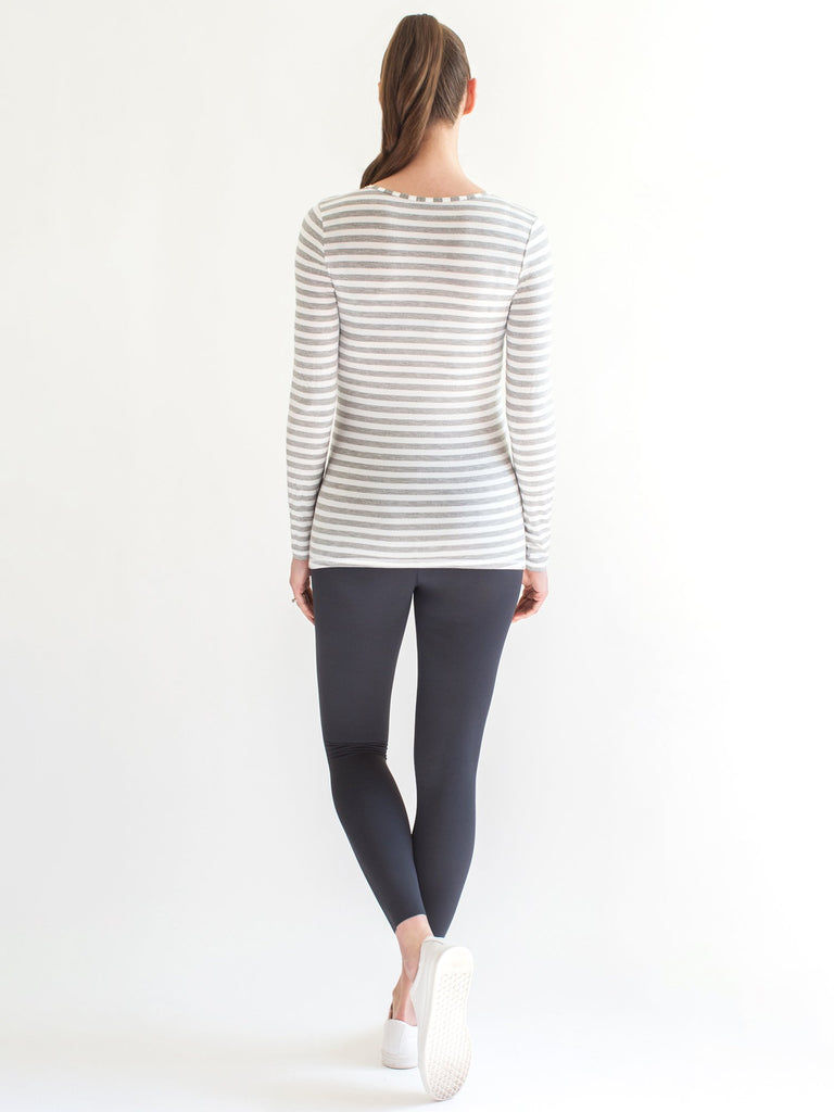 MATERNITY SOFT STRETCH LONG SLEEVE TEE, LIGHT HEATHER GREY STRIPE