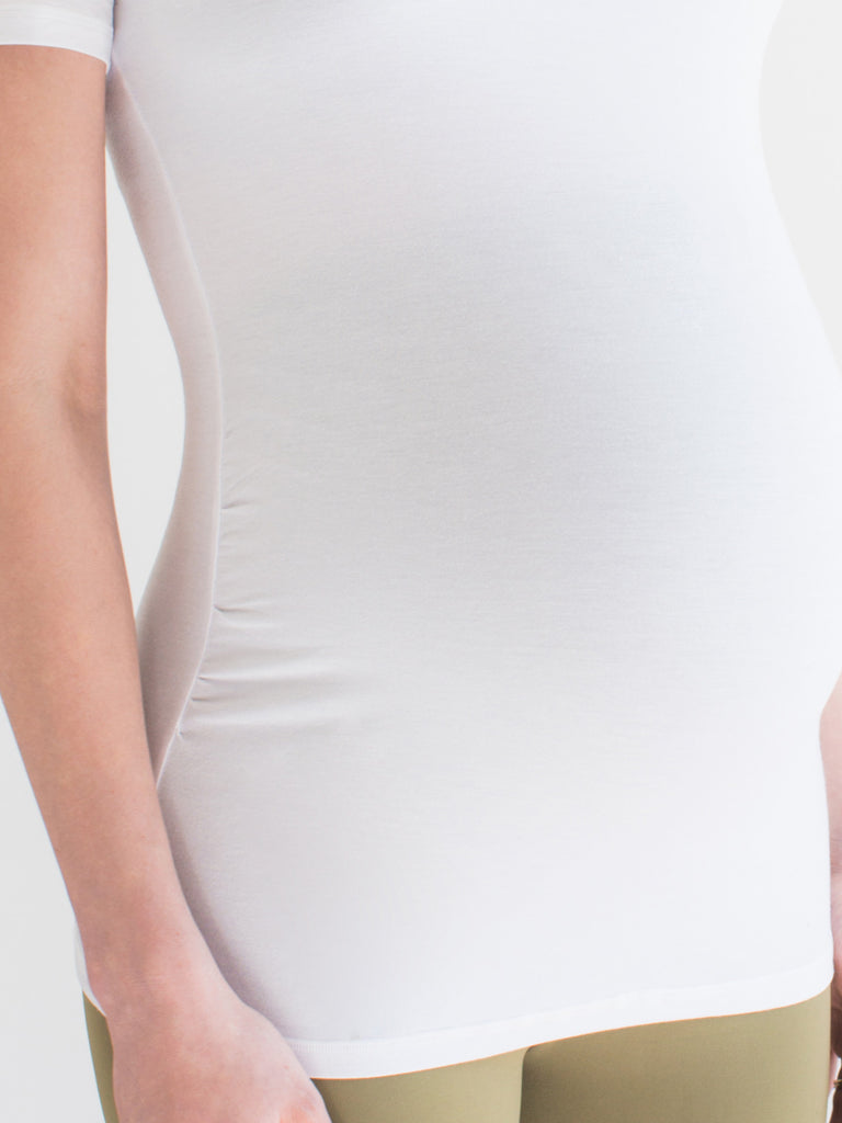 MATERNITY SOFT STRETCH SHORT SLEEVE TEE, WHITE