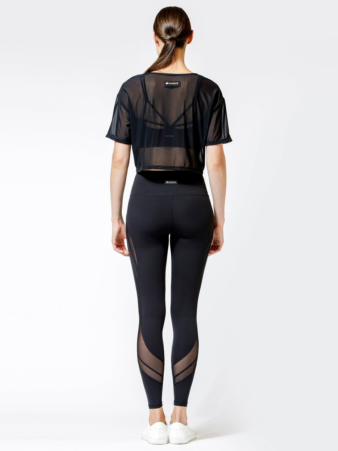 CROPPED MESH TEE, BLACK MESH