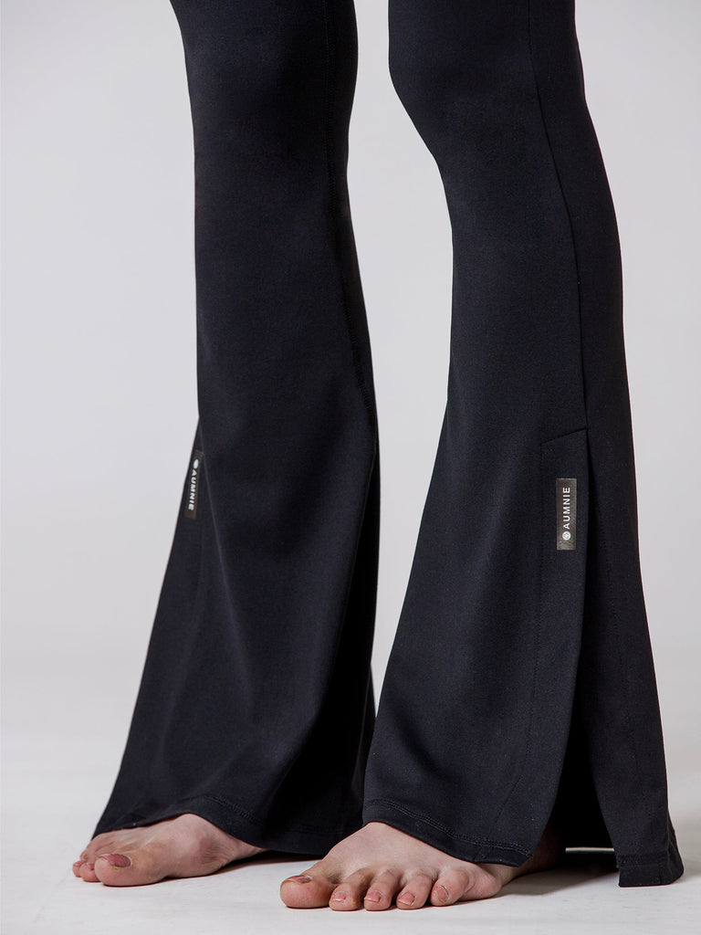 SIDE SLIT HIGH WAIST FLARE PANTS, BLACK