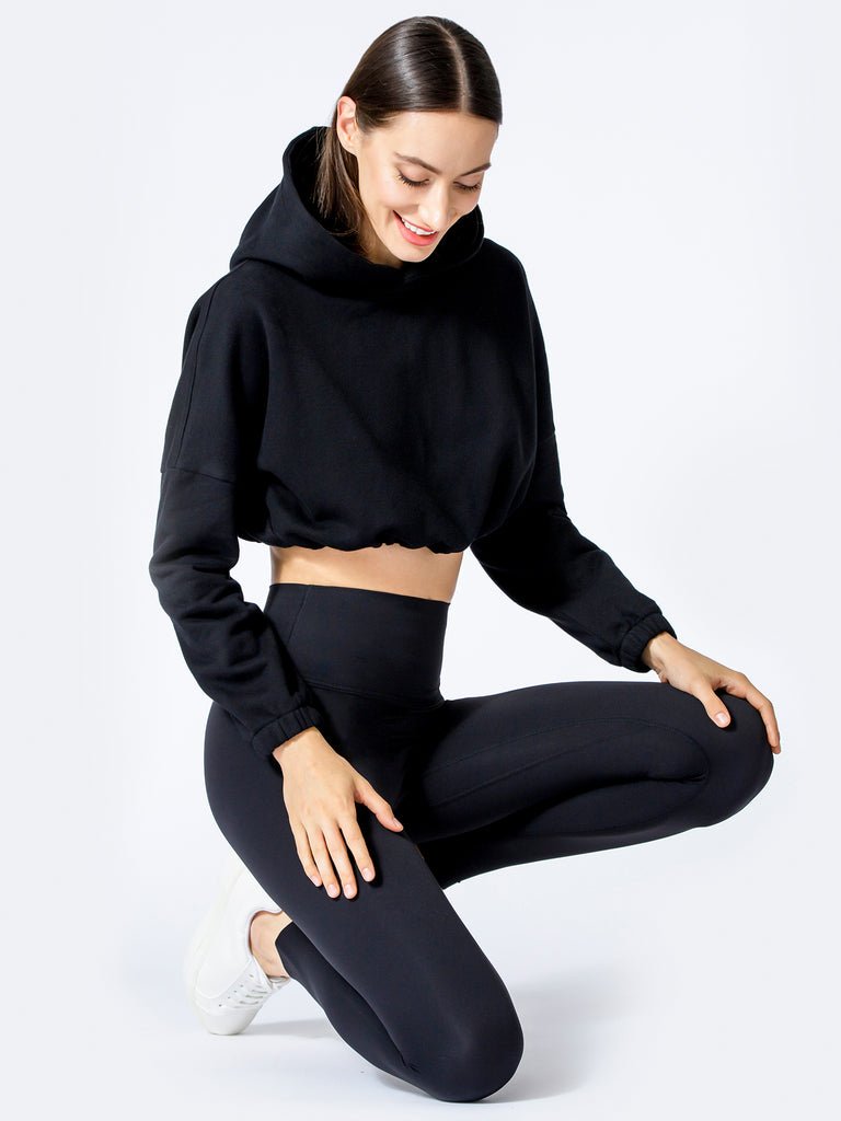 RELAXED DRAWCORD HOODIE, BLACK