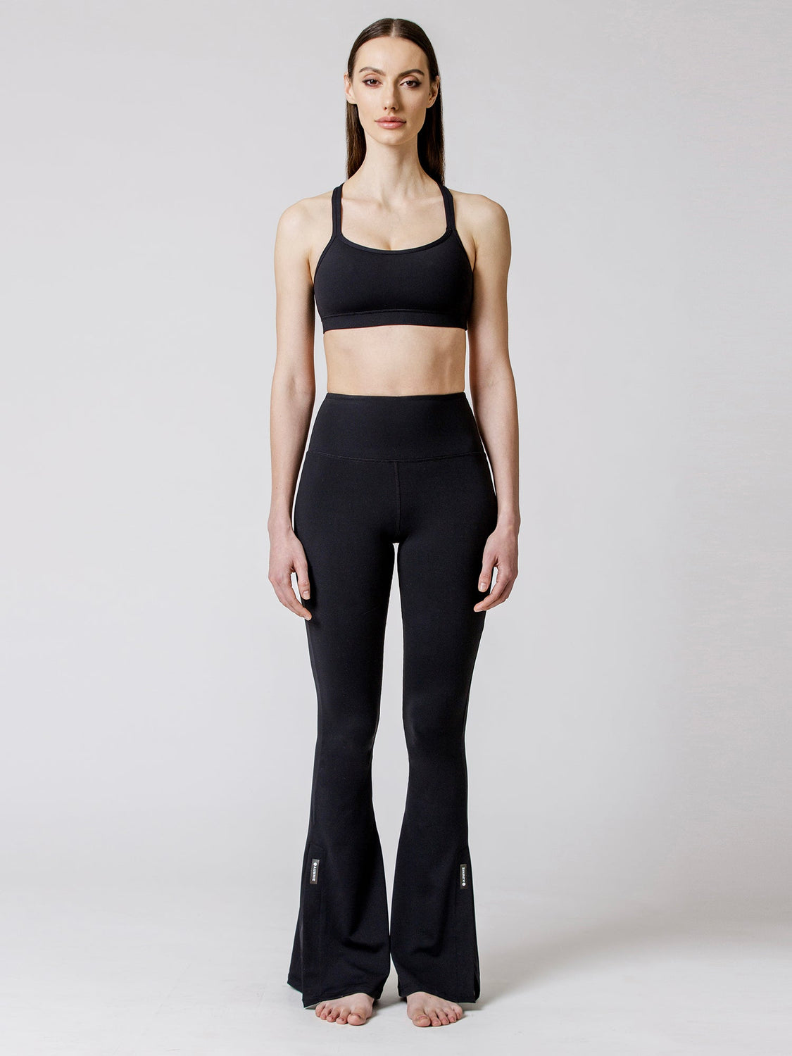 SIDE SLIT HIGH WAIST FLARE PANTS, BLACK
