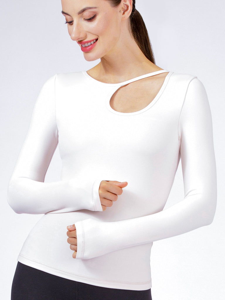 ATMAN LONG SLEEVE CUTOUT TEE, SEASHELL