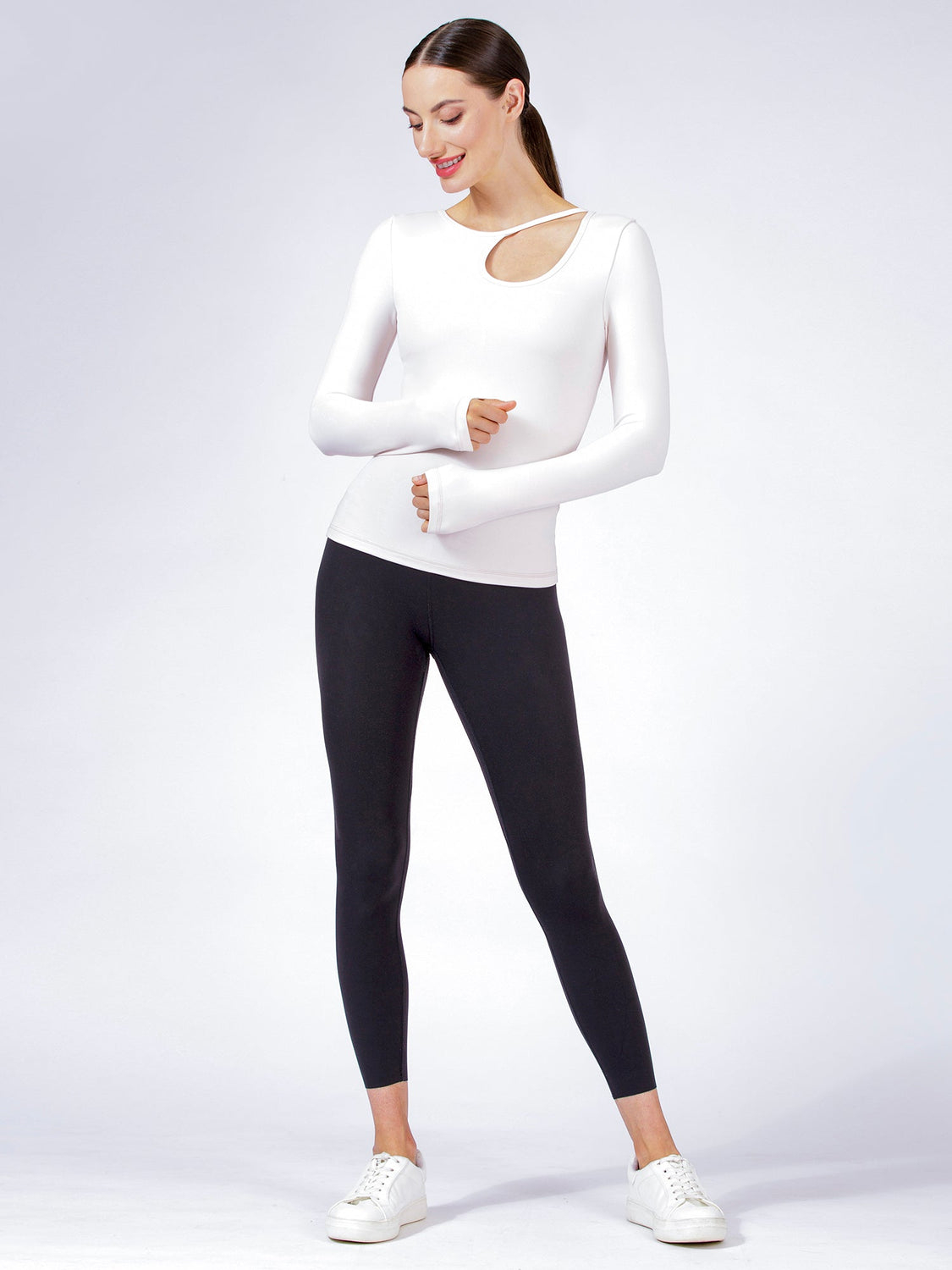 ATMAN LONG SLEEVE CUTOUT TEE, SEASHELL