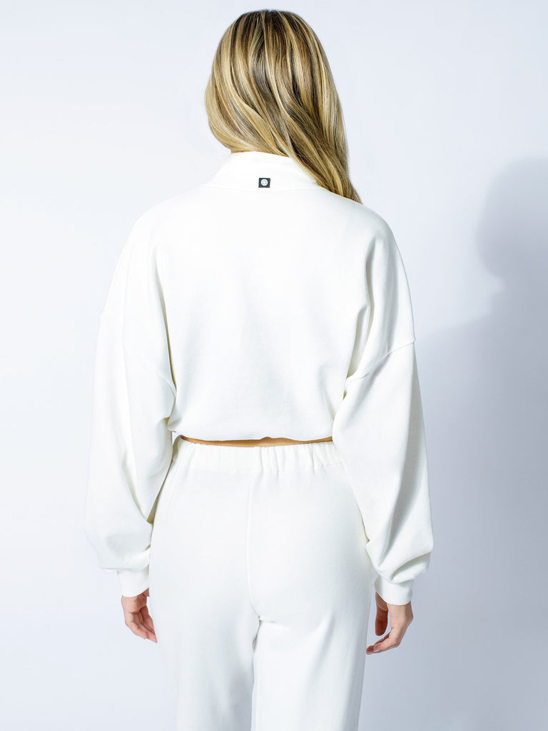 CT COTTON HALF ZIP SWEATSHIRT, WHITE