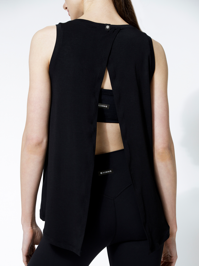 TIE BACK TRAINING TANK, BLACK
