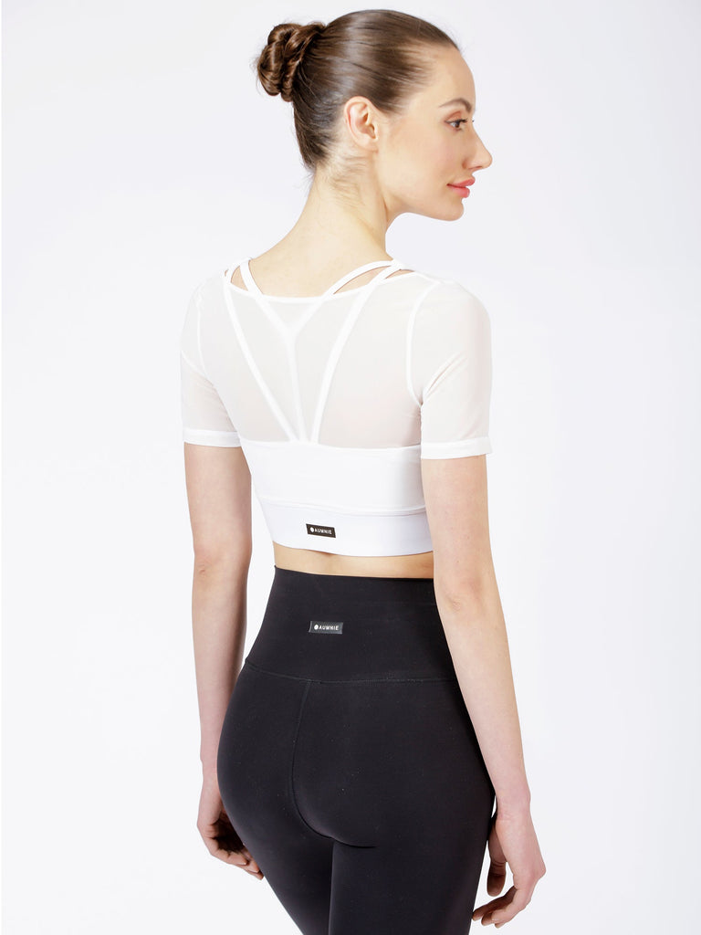 UNITY MESH CROPPED TOP, WHITE/WHITE MESH