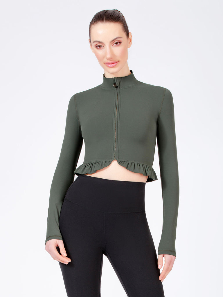 CROPPED RUFFLES JACKET, DEEP FOREST