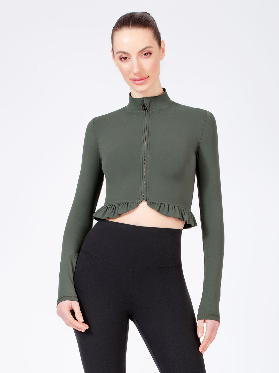 CROPPED RUFFLES JACKET, DEEP FOREST