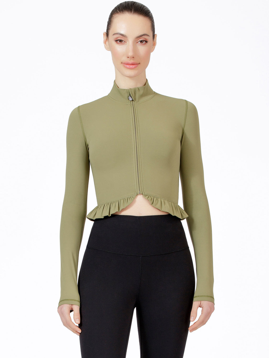 CROPPED RUFFLES JACKET, SAGE