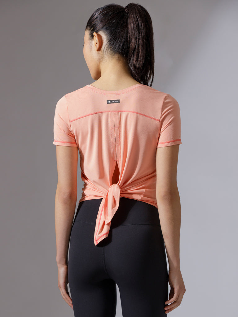BACK TIE EVERYDAY SHORT SLEEVE TEE, PEACH