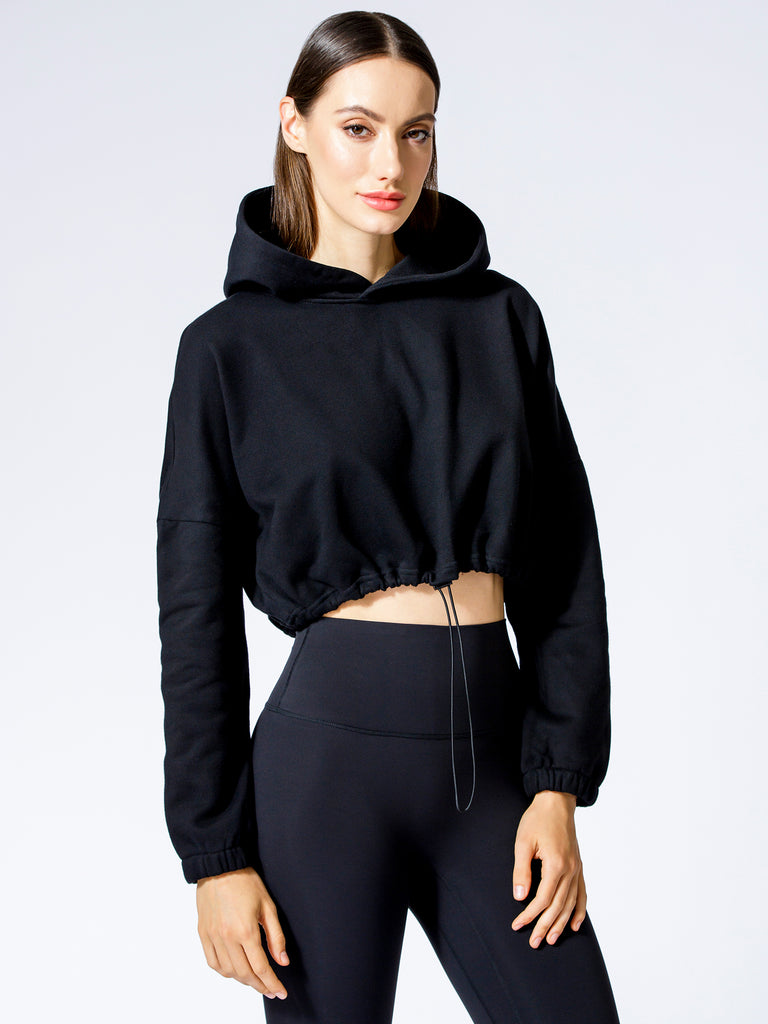 RELAXED DRAWCORD HOODIE, BLACK