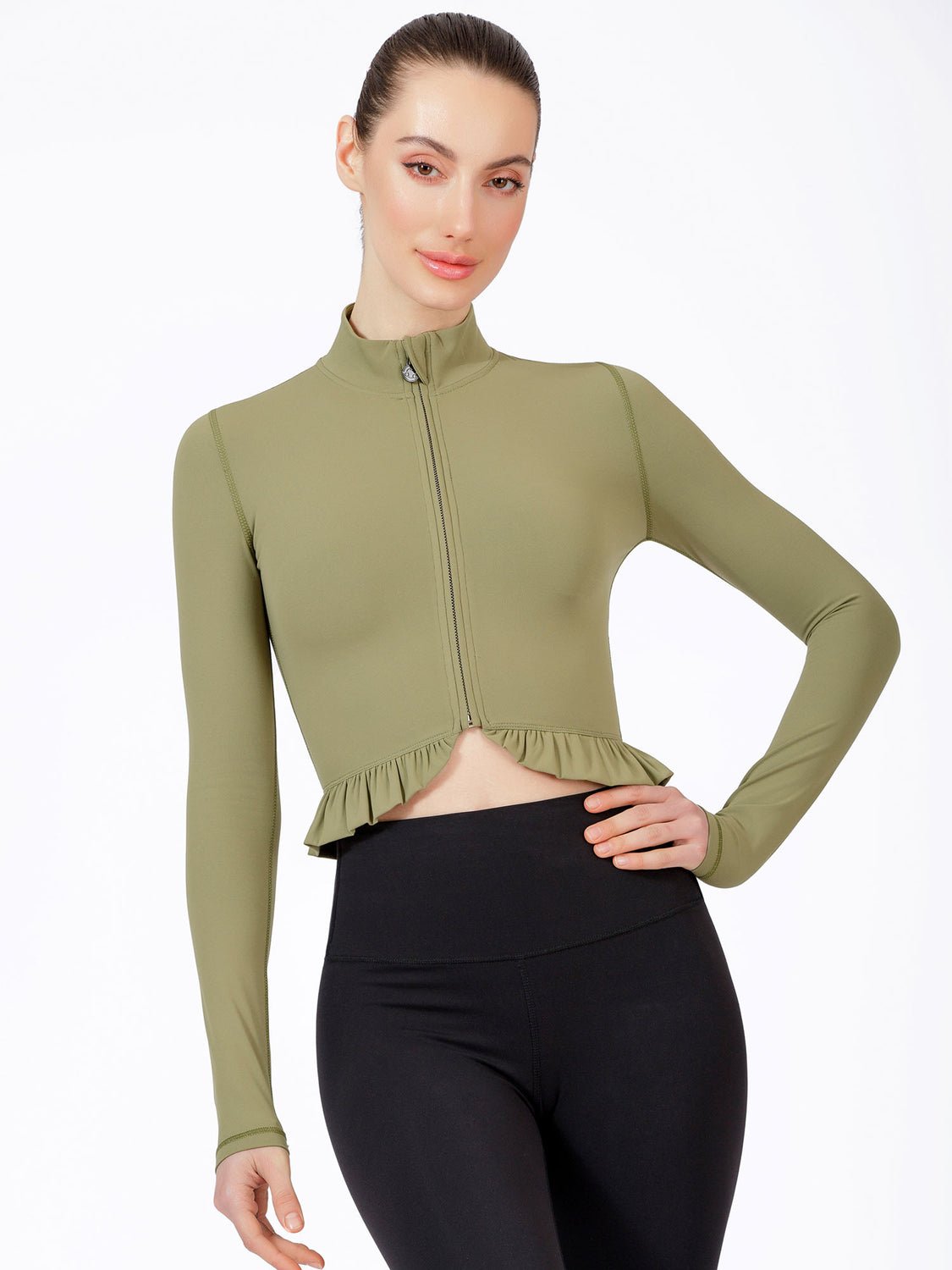 CROPPED RUFFLES JACKET, SAGE