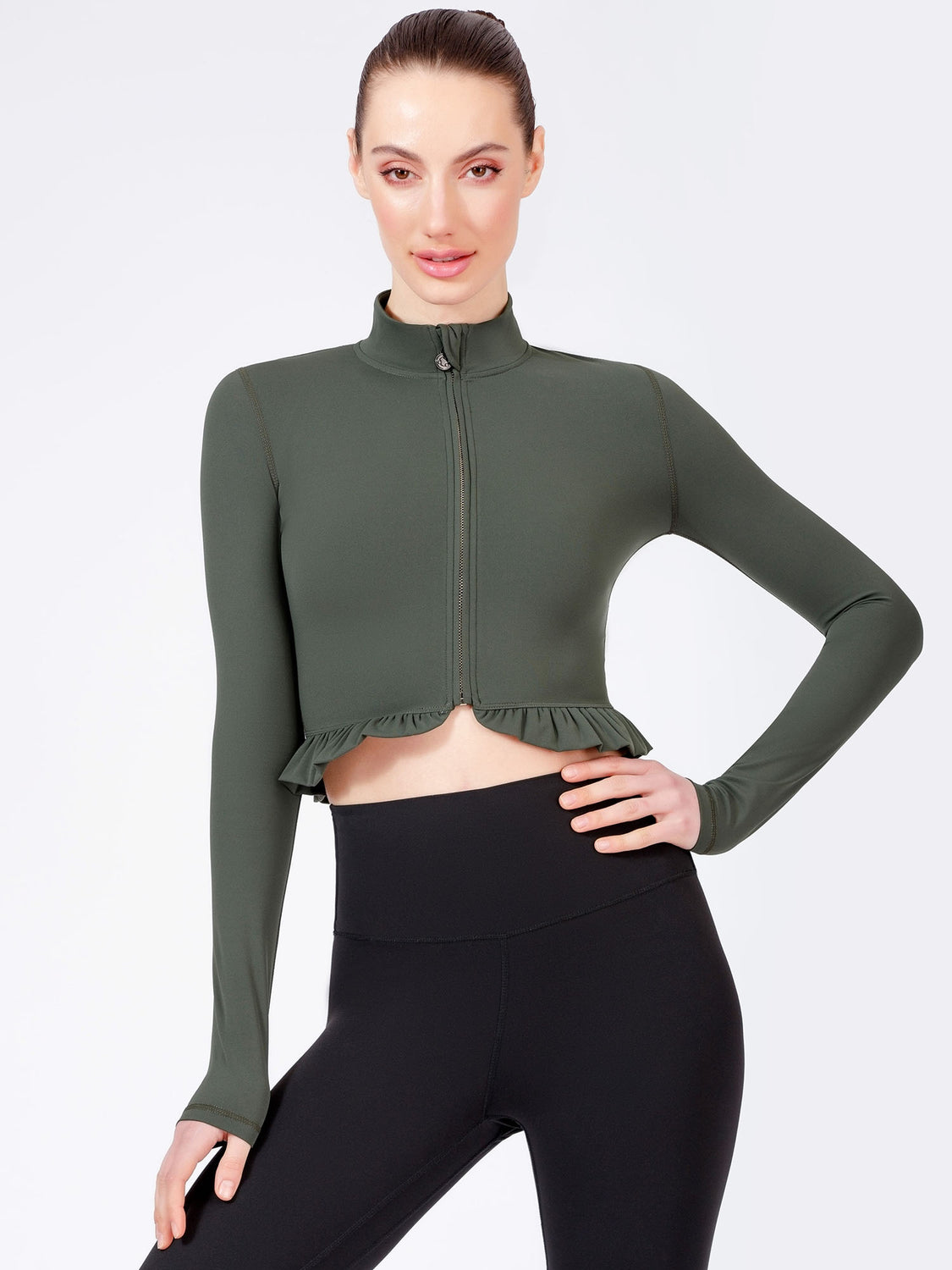 CROPPED RUFFLES JACKET, DEEP FOREST