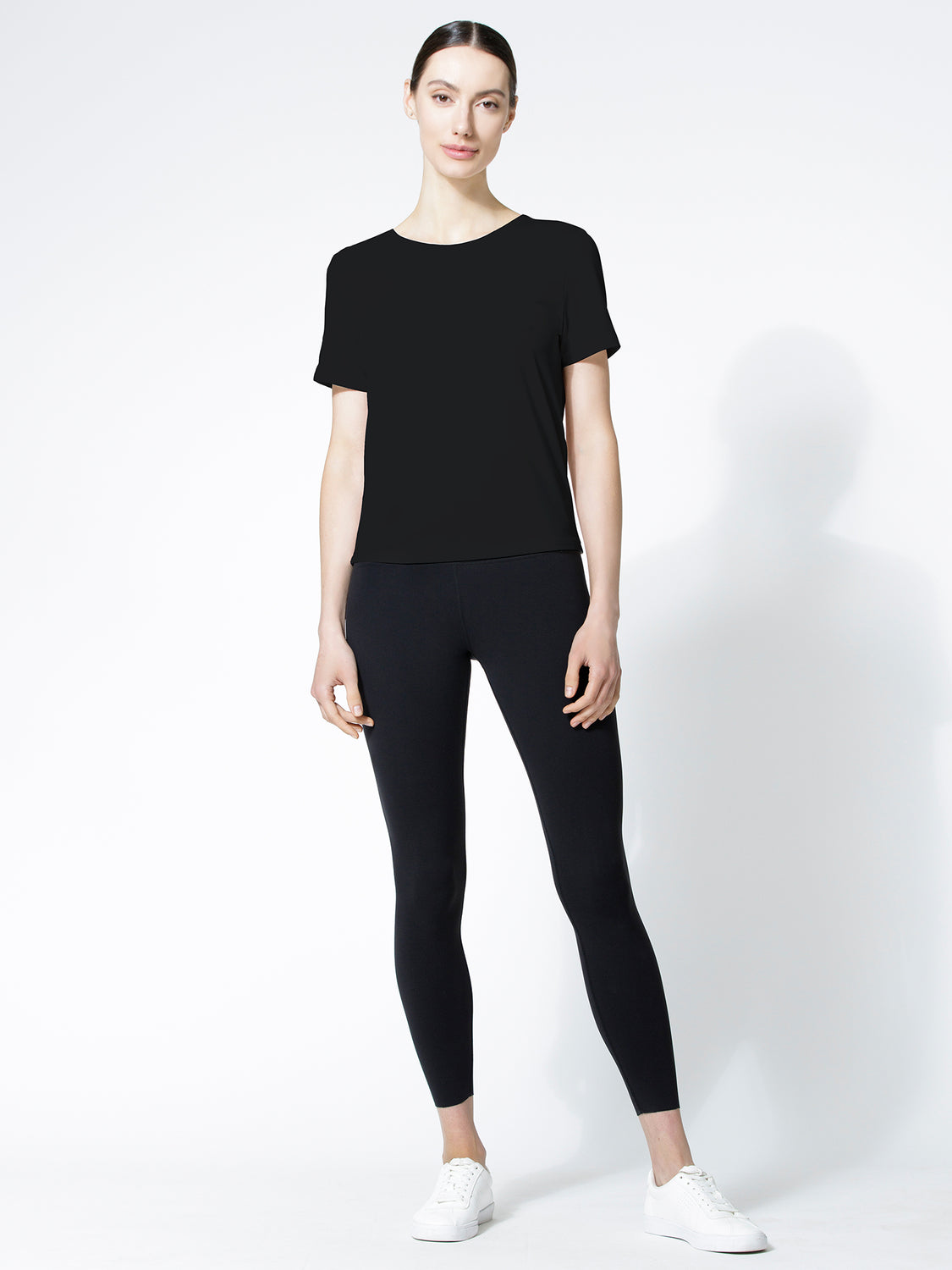 OPEN BACK WRAP TEE, BLACK