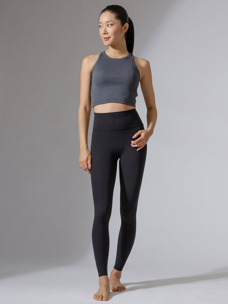 EVERYDAY RIBBED CROPPED SINGLET, DARK GREY