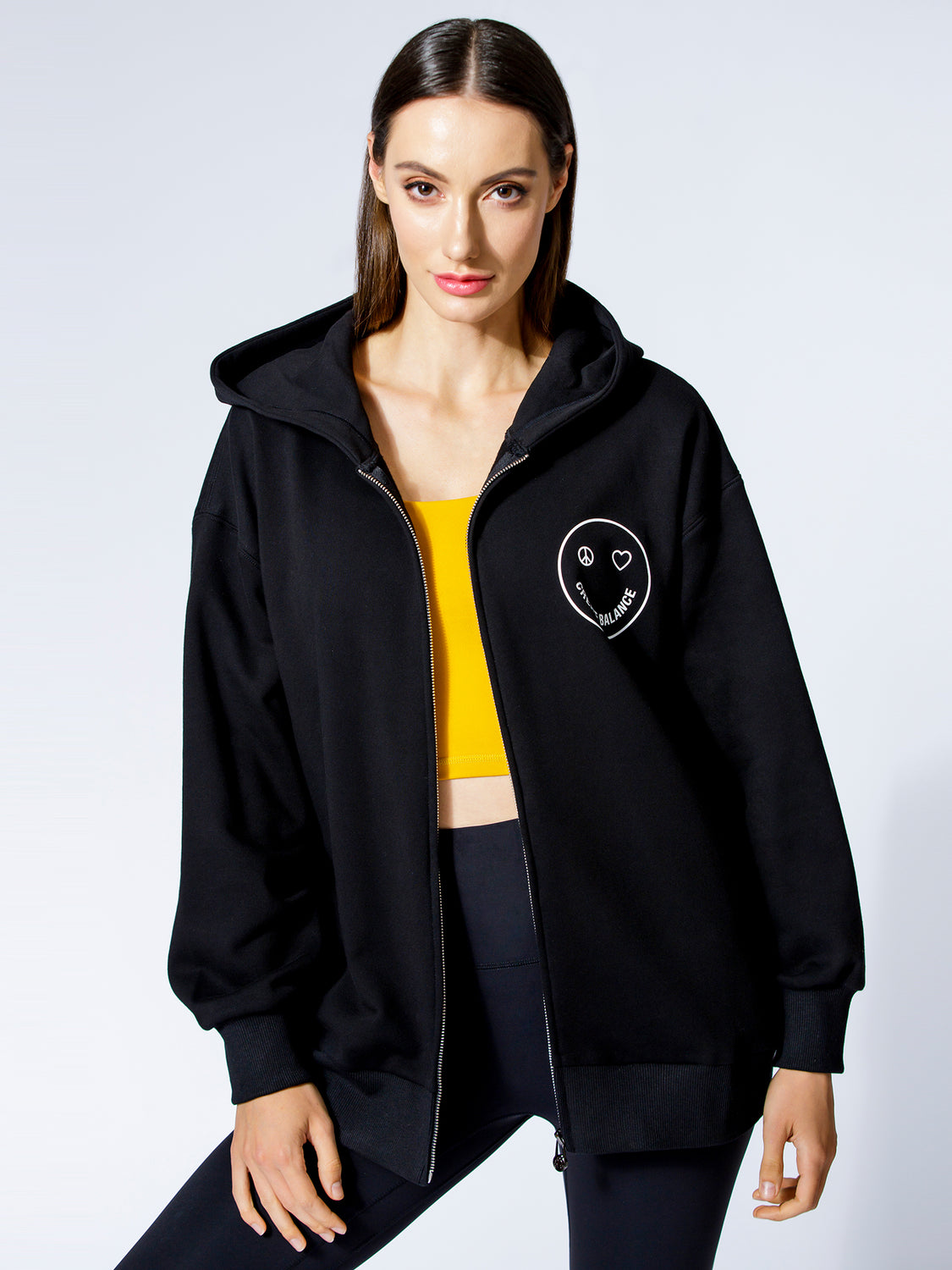 HAPPY GLOW ZIP HOODIE, BLACK
