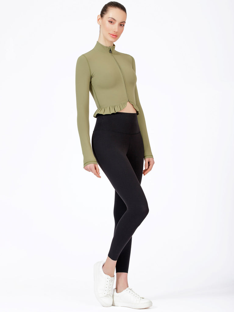 CROPPED RUFFLES JACKET, SAGE