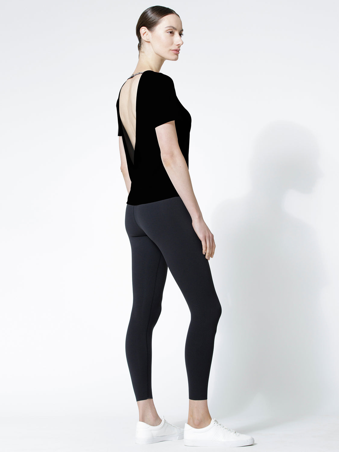 OPEN BACK WRAP TEE, BLACK