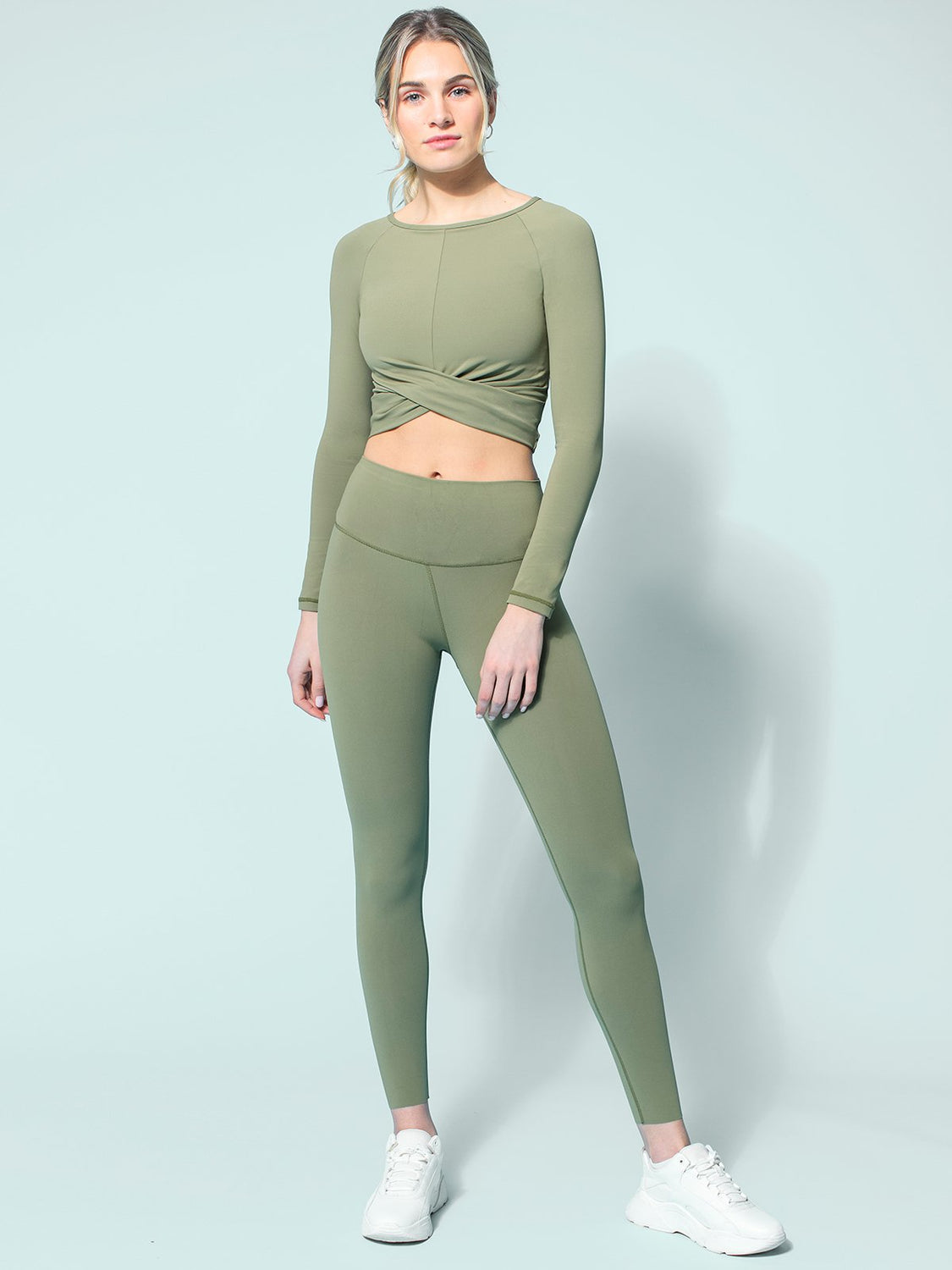 NUDE FRONT WRAP LONG SLEEVE TEE, SAGE