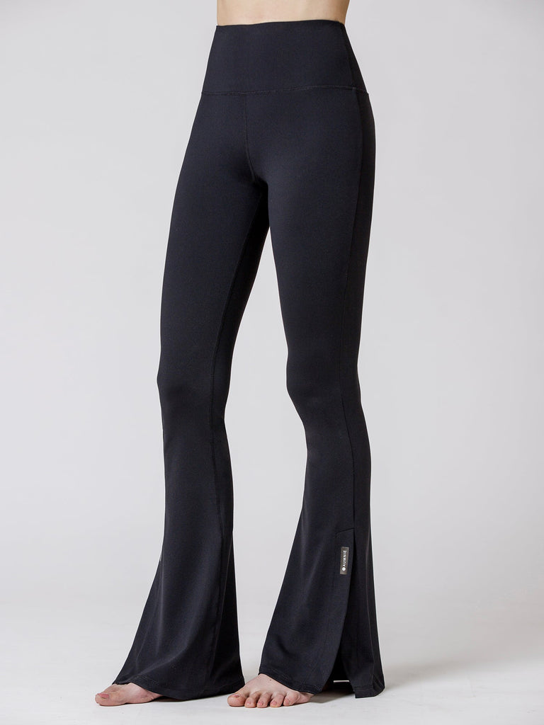 SIDE SLIT HIGH WAIST FLARE PANTS, BLACK
