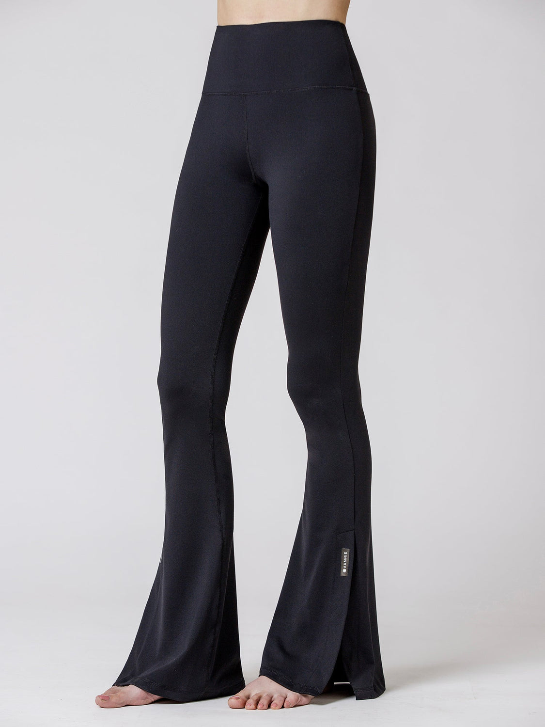 SIDE SLIT HIGH WAIST FLARE PANTS, BLACK