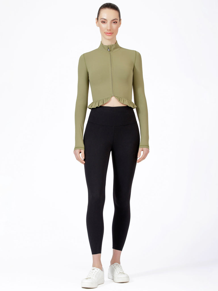 CROPPED RUFFLES JACKET, SAGE