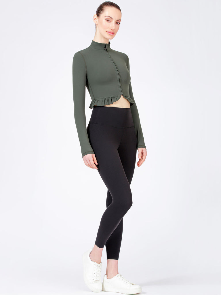 CROPPED RUFFLES JACKET, DEEP FOREST