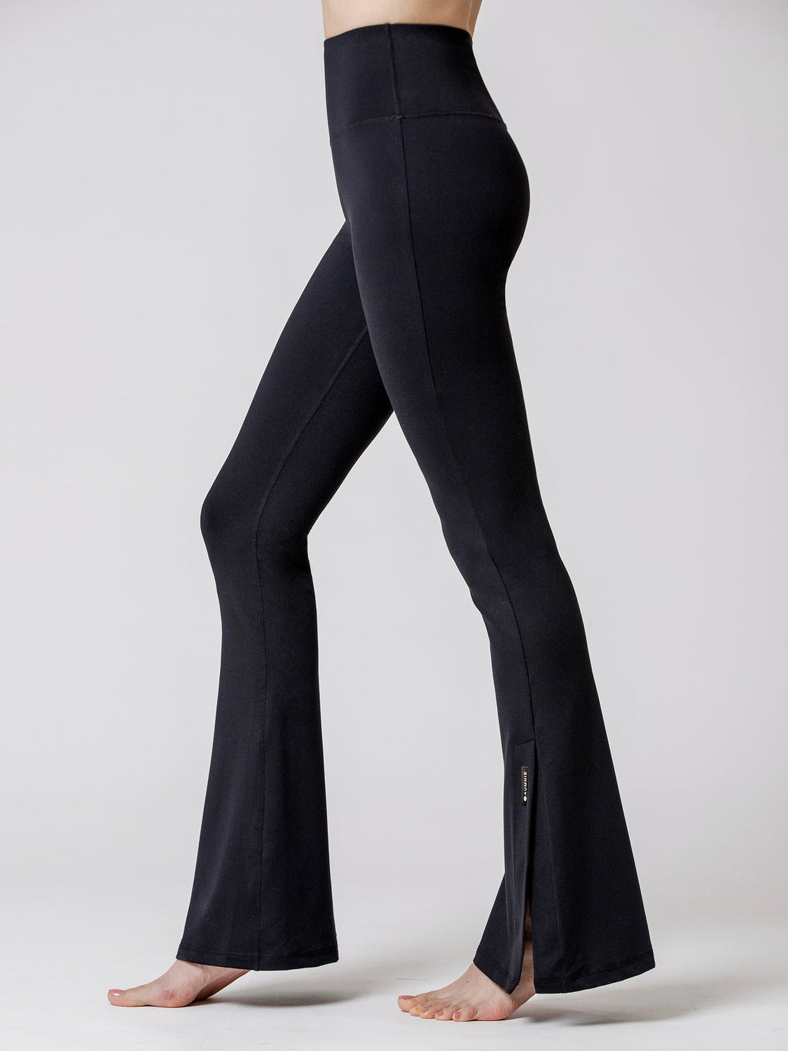 SIDE SLIT HIGH WAIST FLARE PANTS, BLACK