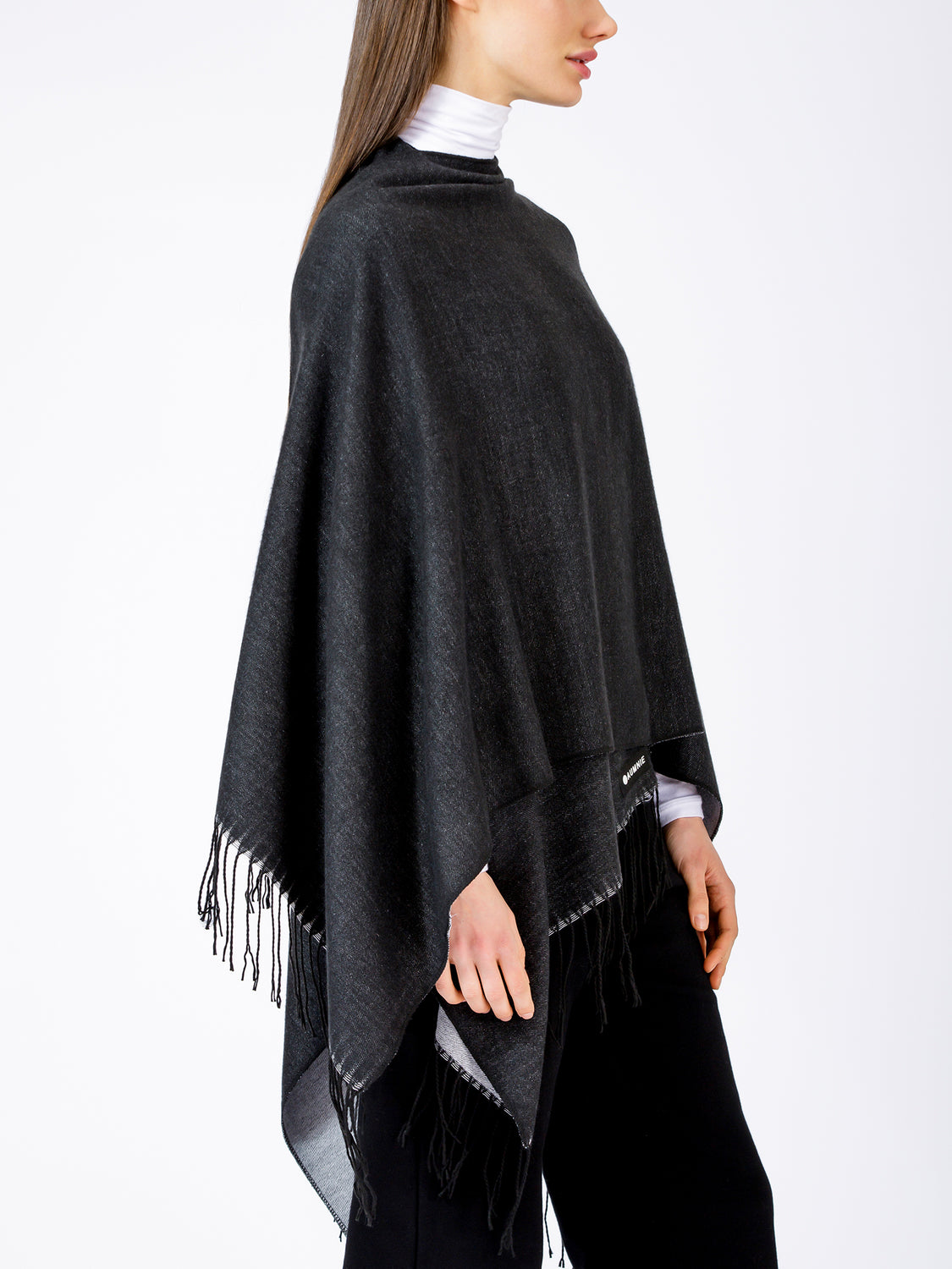 FREESTYLE FRINGED WRAP CAPE, BLACK