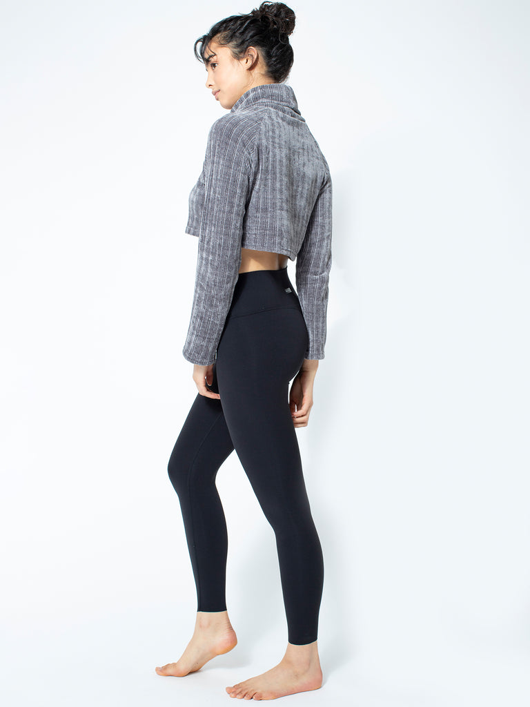 CROPPED PLUSH TURTLENECK TOP, GREY