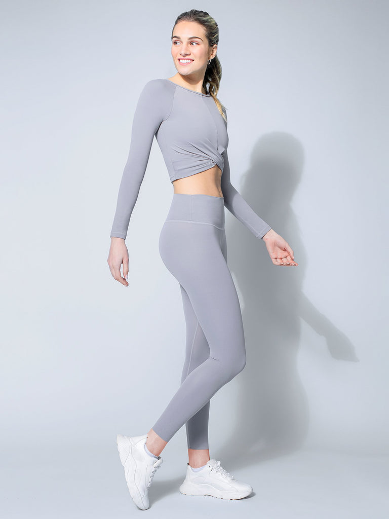 NUDE FRONT WRAP LONG SLEEVE TEE, LUNAR GREY