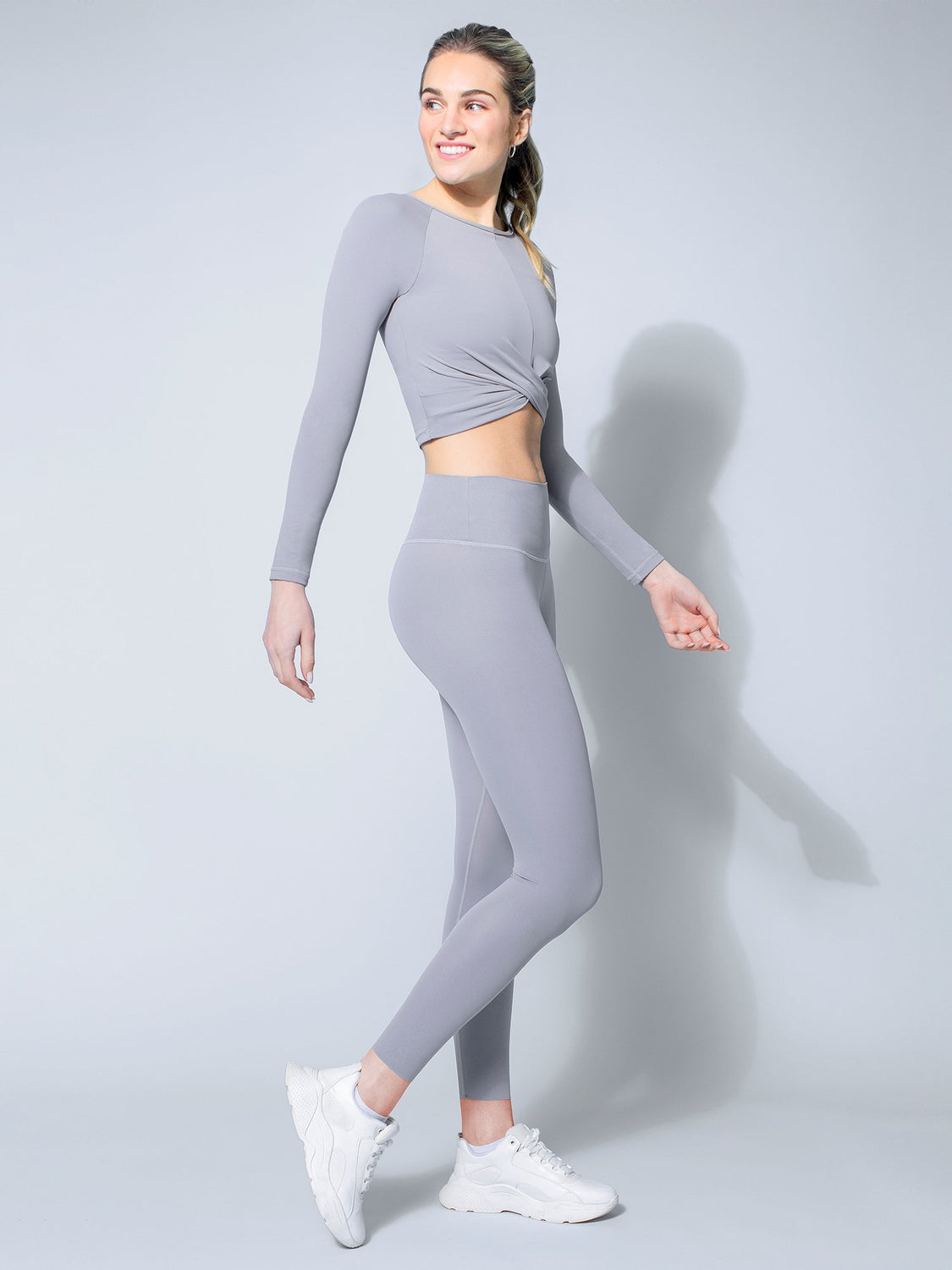 NUDE FRONT WRAP LONG SLEEVE TEE, LUNAR GREY