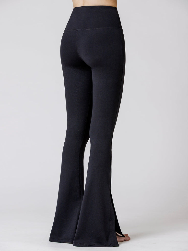 SIDE SLIT HIGH WAIST FLARE PANTS, BLACK