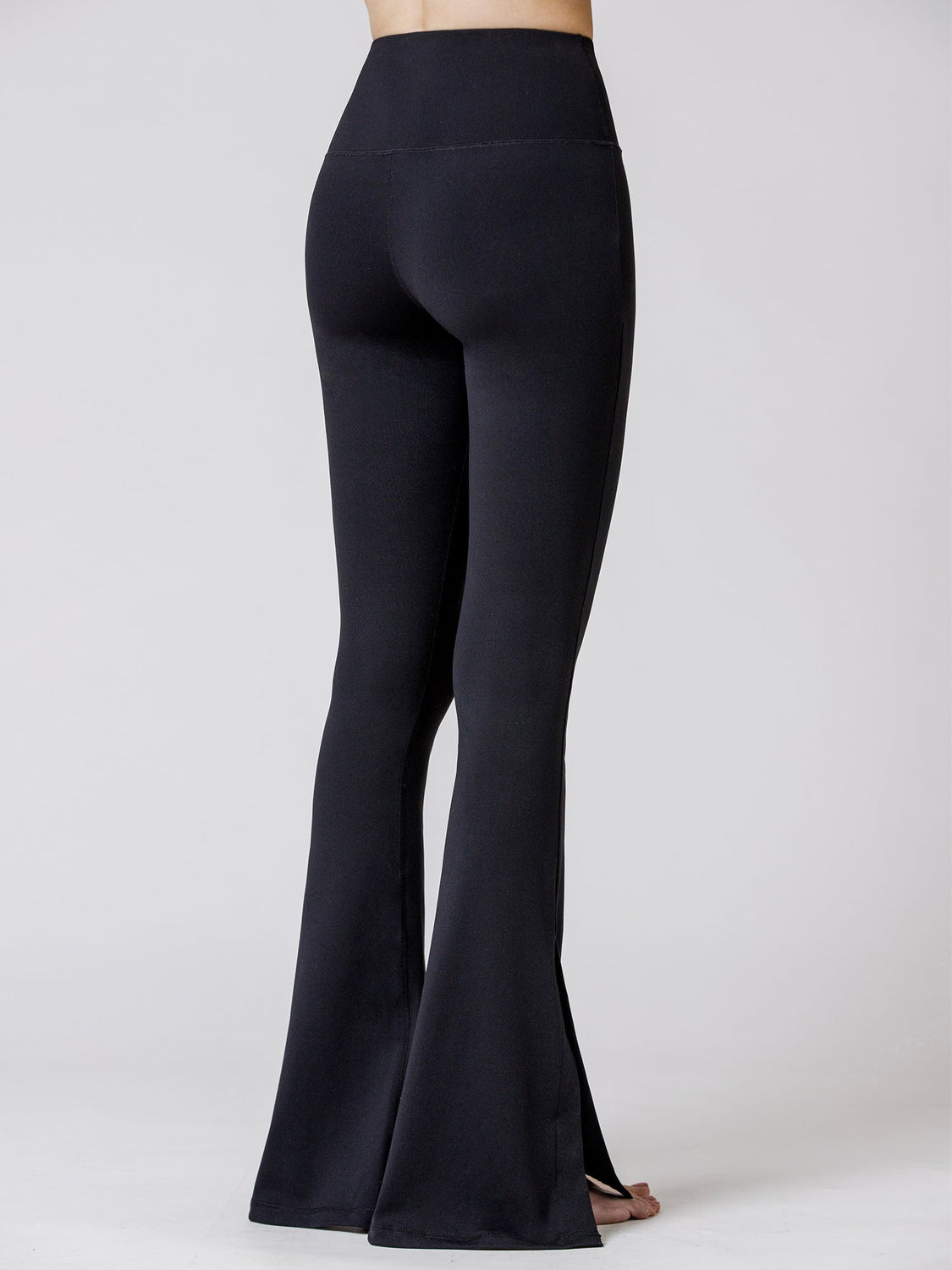 SIDE SLIT HIGH WAIST FLARE PANTS, BLACK