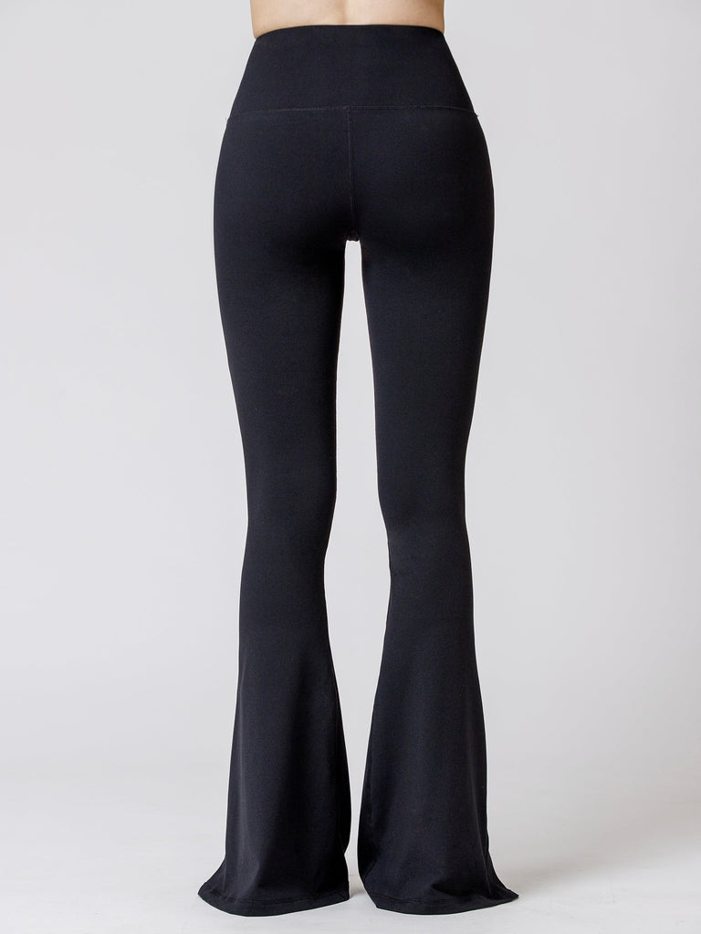 SIDE SLIT HIGH WAIST FLARE PANTS, BLACK