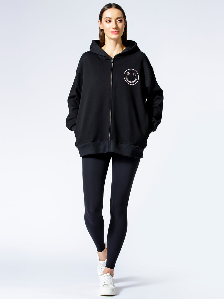 HAPPY GLOW ZIP HOODIE, BLACK