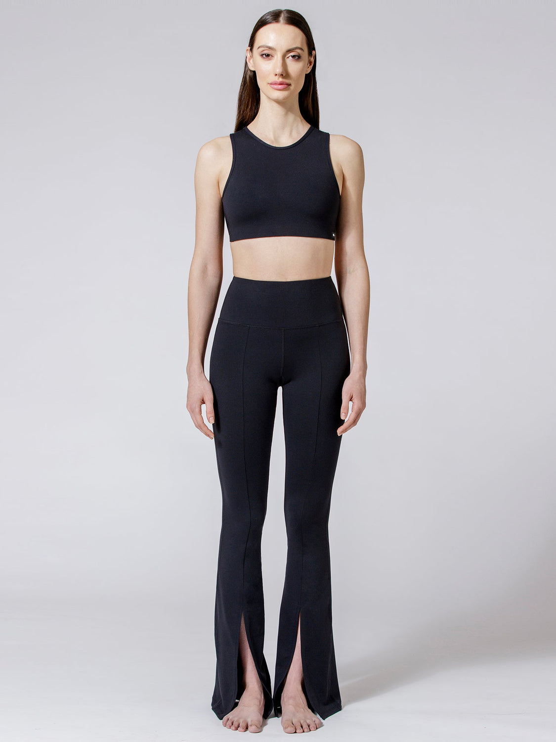 DIVINE FRONT SPLIT FLARE PANTS, BLACK
