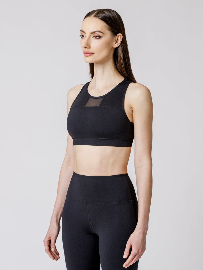 ABSTRACT BRA, BLACK/BLACK MESH