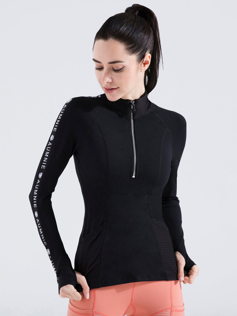 HALF ZIP LOGO TOP, BLACK