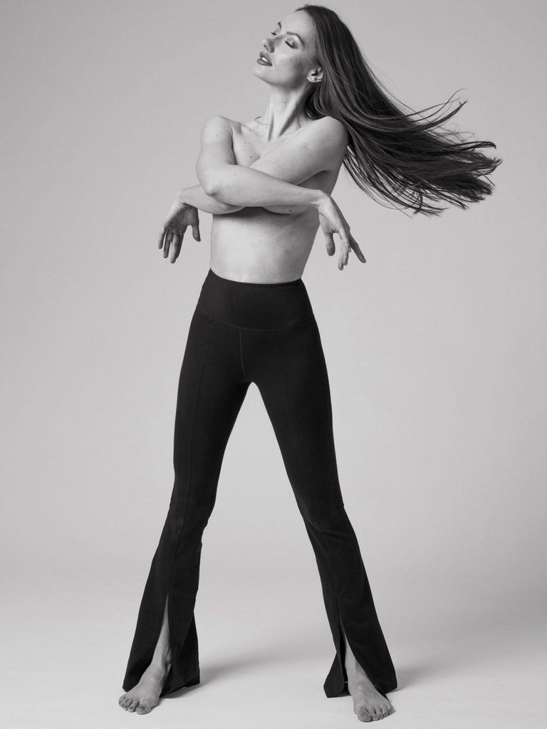 DIVINE FRONT SPLIT FLARE PANTS, BLACK