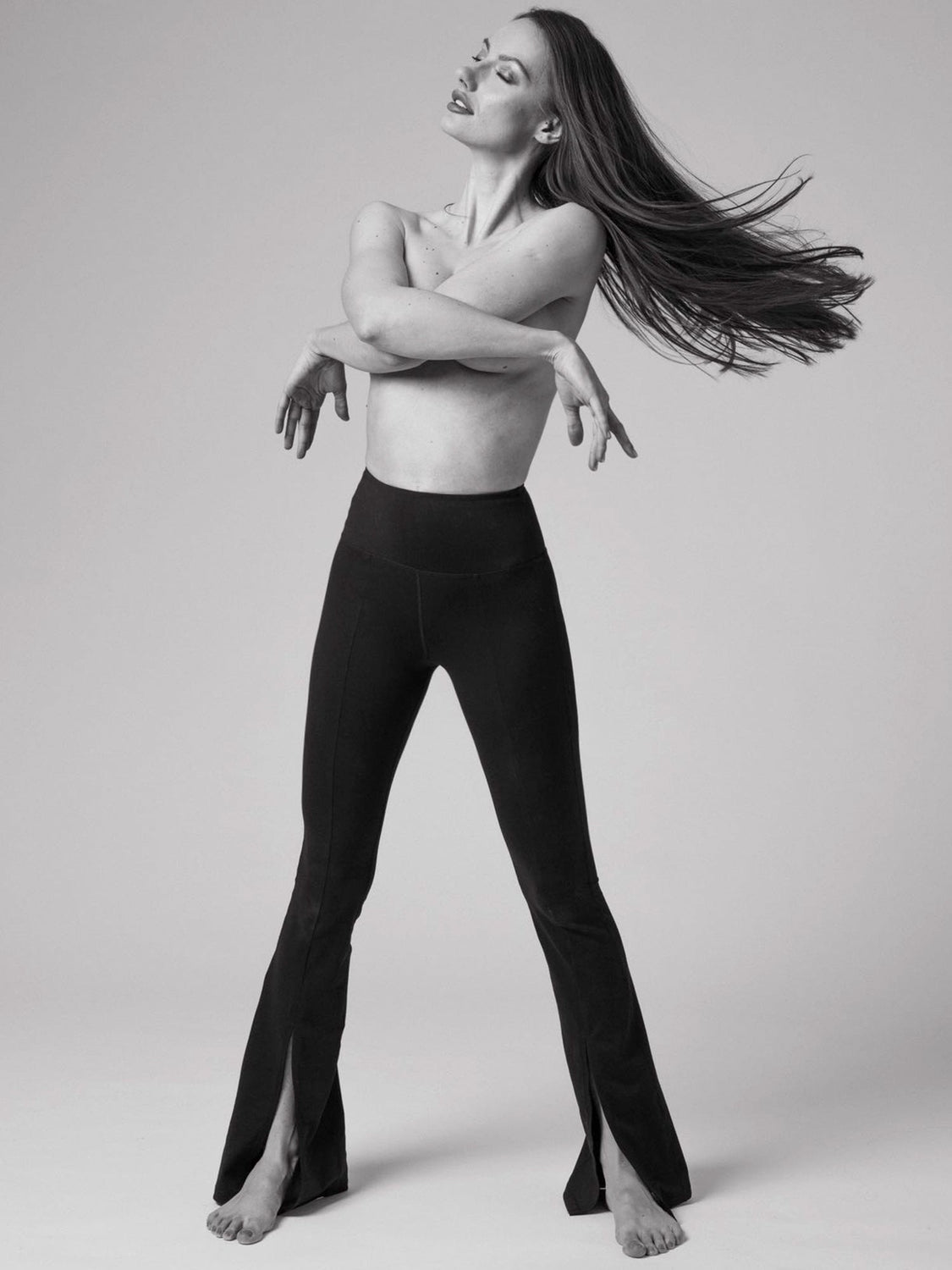 DIVINE FRONT SPLIT FLARE PANTS, BLACK