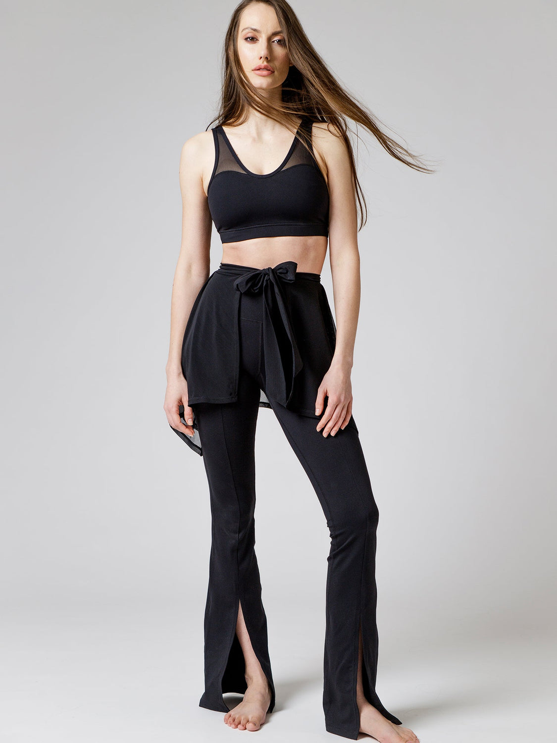 DIVINE FRONT SPLIT FLARE PANTS, BLACK