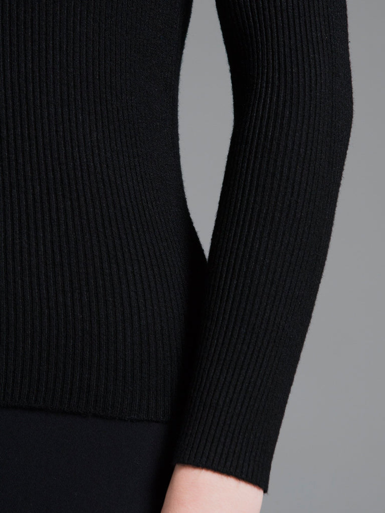 RIBBED HENLEY TEE, BLACK