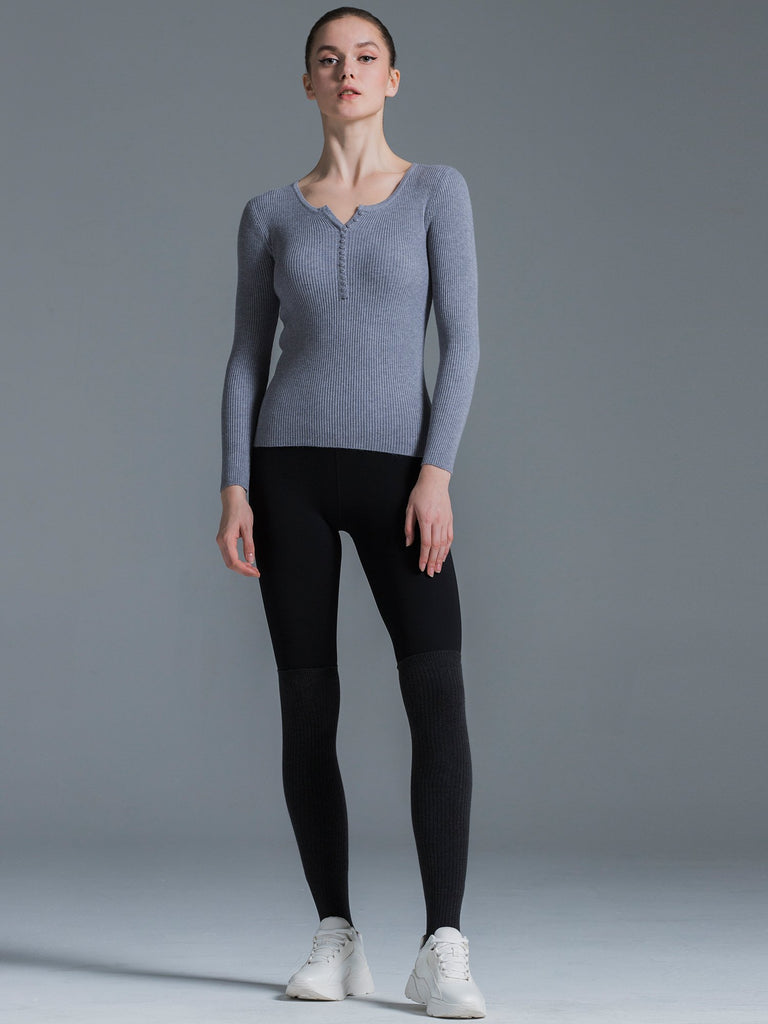 RIBBED HENLEY TEE, GREY