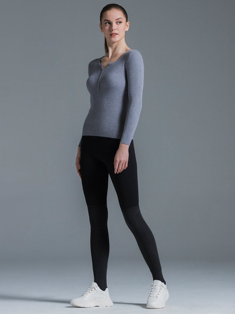RIBBED HENLEY TEE, GREY