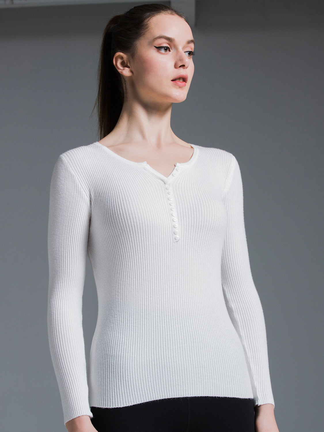 RIBBED HENLEY TEE, WHITE