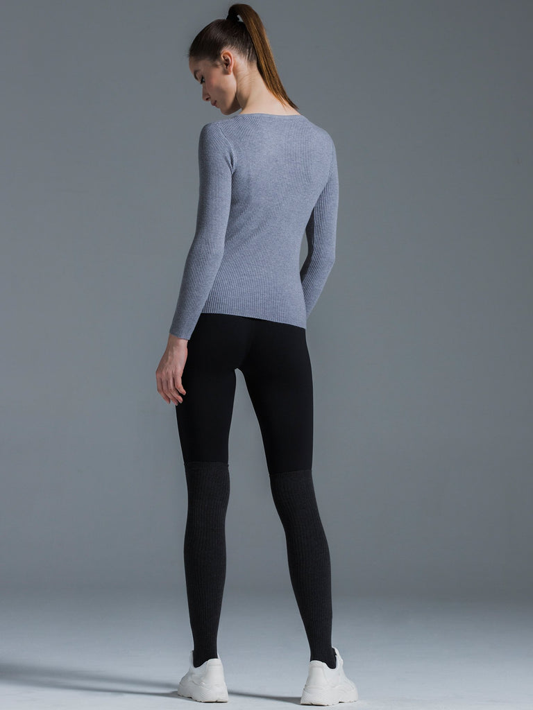 RIBBED HENLEY TEE, GREY